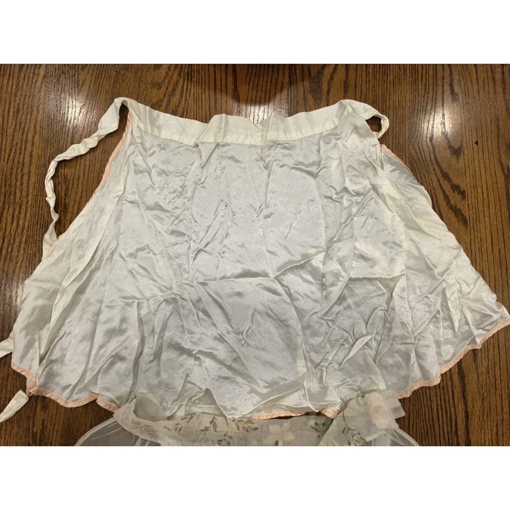 Set Of 2 Vintage Hostess Half Apron Floral Organza Sheer Tie Waist Cottagecore
